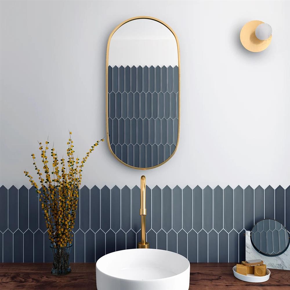 Vertical, hexagonal nautilus navy metro tiles